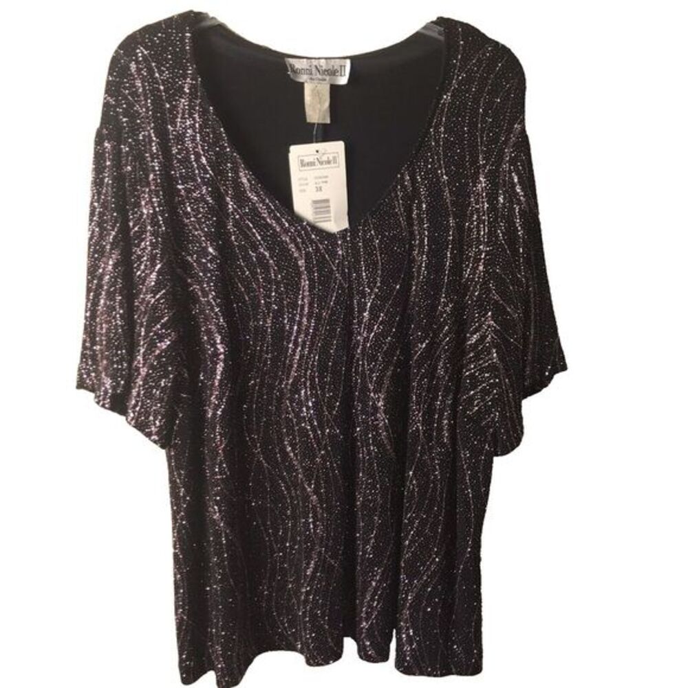 NWT‎ Ronni Nicole Woman's Holiday Pink and Black Glittery Evening Top Size 3X